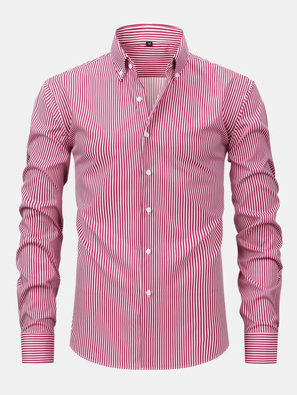 Long Sleeve Stripe Button Up Shirt & Slim Fit Tapered Trousers
