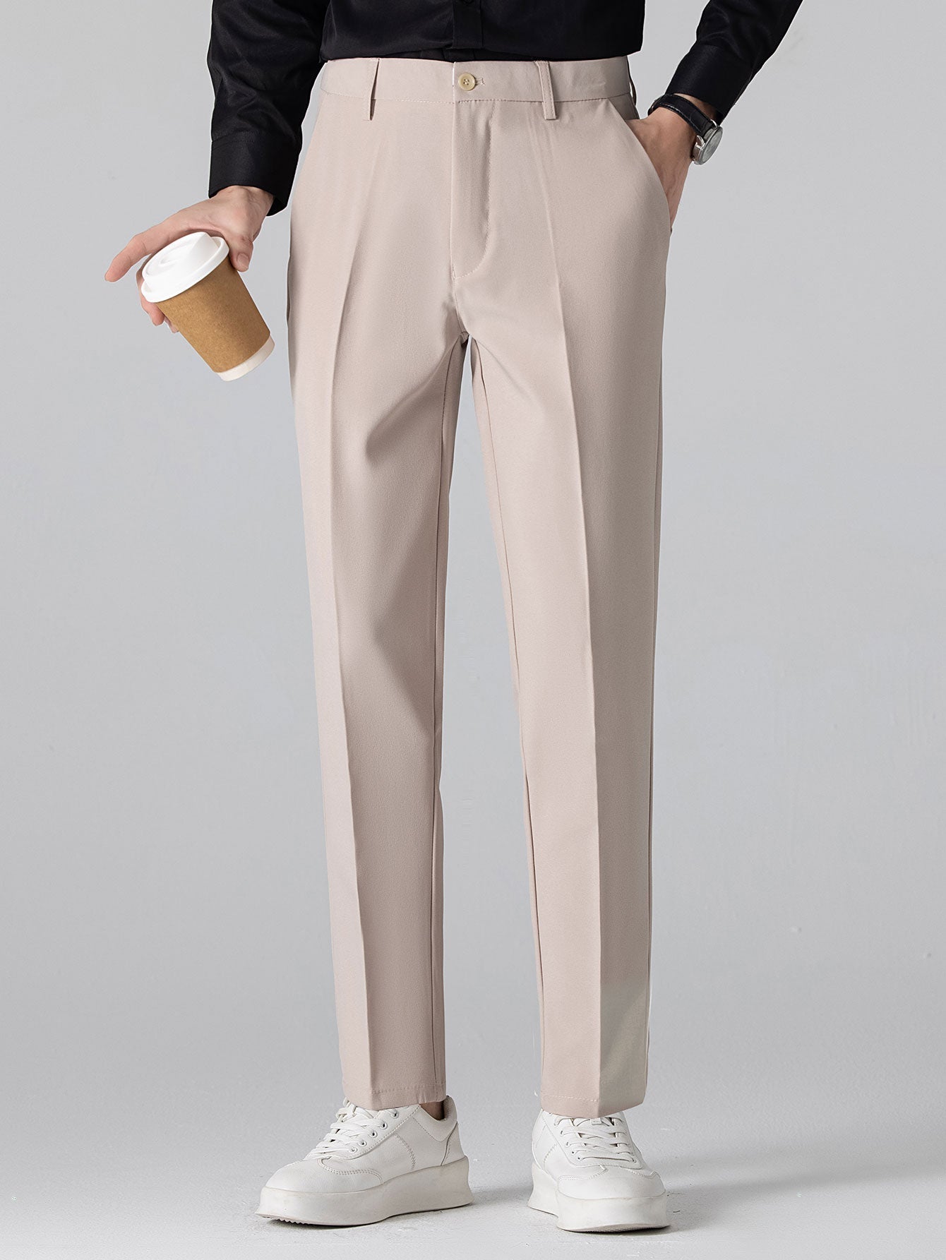 Textured Color Block Knit Polo & Slim Fit Tapered Trousers