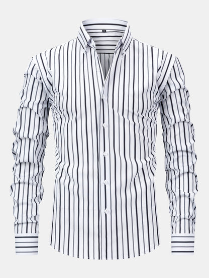 Long Sleeve Stripe Button Up Shirt & Slim Fit Tapered Trousers