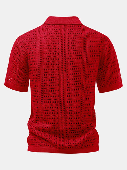Crochet  V Neck Polo Shirt & Straight Leg Linen Pants