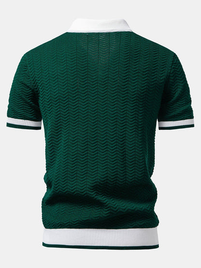 Texture Contrast Knitted V Neck Polo Shirt & Cotton Chino Shorts