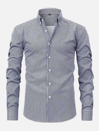 Long Sleeve Stripe Button Up Shirt & Slim Fit Tapered Trousers