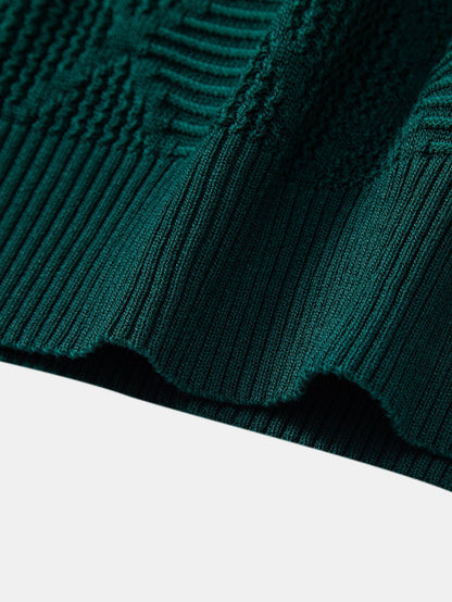 Rhombus Textured Zip Up Knitted Polo Shirt & Slim Fit Tapered Trousers