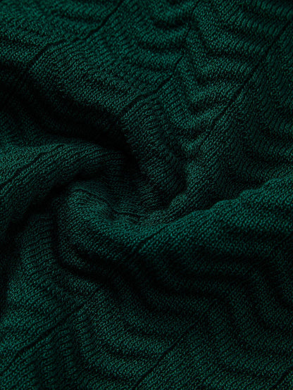 Texture Contrast Knitted V Neck Polo Shirt & Straight Leg Ribbed Pants