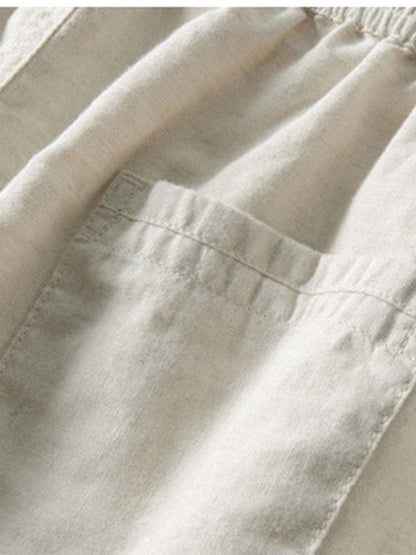 Crochet  V Neck Polo Shirt & Straight Leg Linen Pants