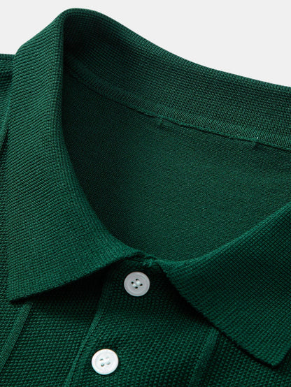 Stripe Jacquard Knit Polo Shirt & Straight Leg Ribbed Pants