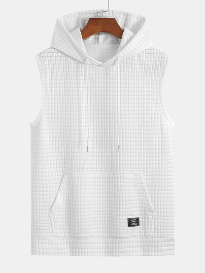 Waffle Sleeveless Hooded T-Shirt With Kangaroo Pocket & Shorts