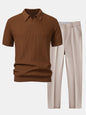Wave Jacquard Knit V Neck Polo Shirt & Slim Fit Tapered Trousers