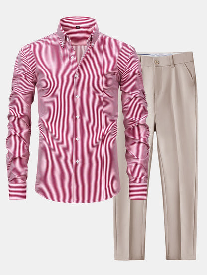 Long Sleeve Stripe Button Up Shirt & Slim Fit Tapered Trousers