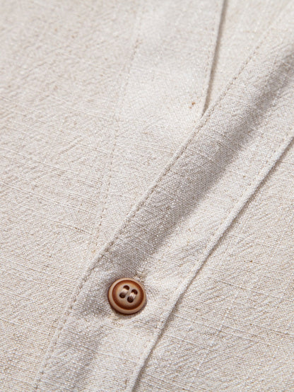 V Neck Linen Rayon Blend Shirt & Straight Leg Linen Pants
